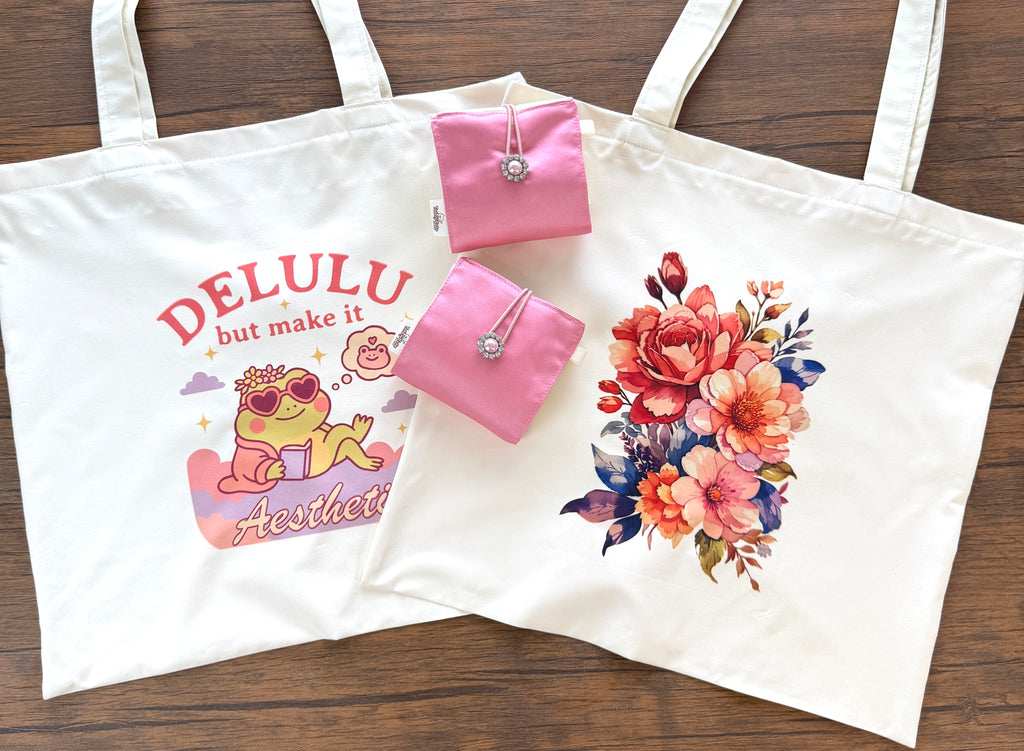 Aesthetic Foldable Eco Tote Bag – Handmade Reusable Shopping Bag with FREE Name Add-On