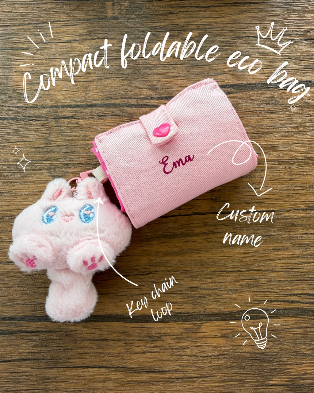 Handmade Foldable Eco Tote Bag – Lightweight Polycotton Reusable Shopping Bag | Compact Travel-Friendly Tote | Pink Polka Dot Foldable Bag