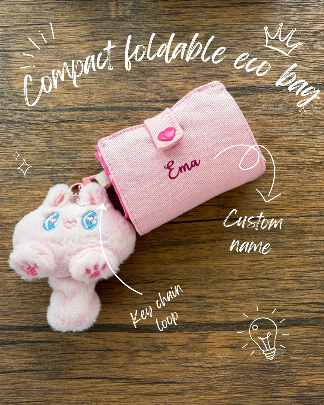 Handmade Foldable Eco Tote Bag – Lightweight Polycotton Reusable Shopping Bag | Compact Travel-Friendly Tote | Pink Polka Dot Foldable Bag