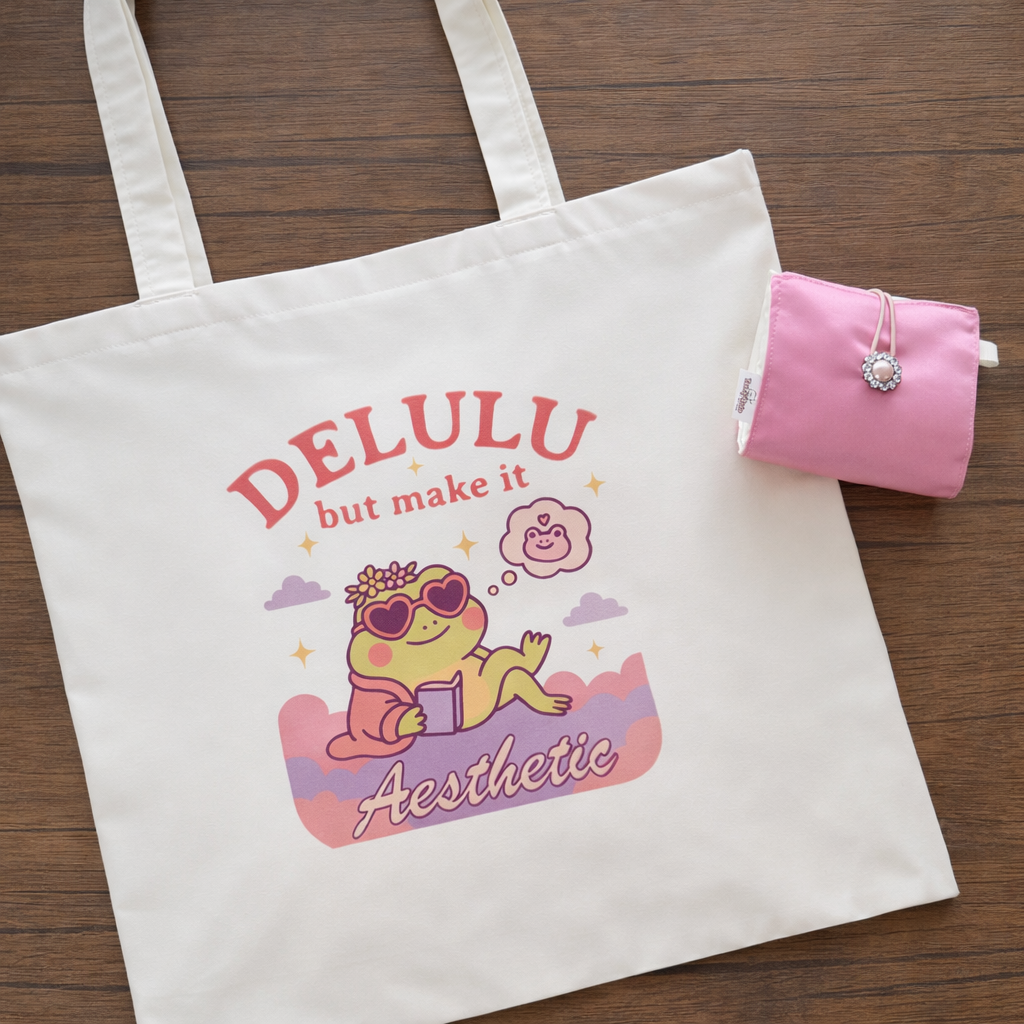 Aesthetic Foldable Eco Tote Bag – Handmade Reusable Shopping Bag with FREE Name Add-On