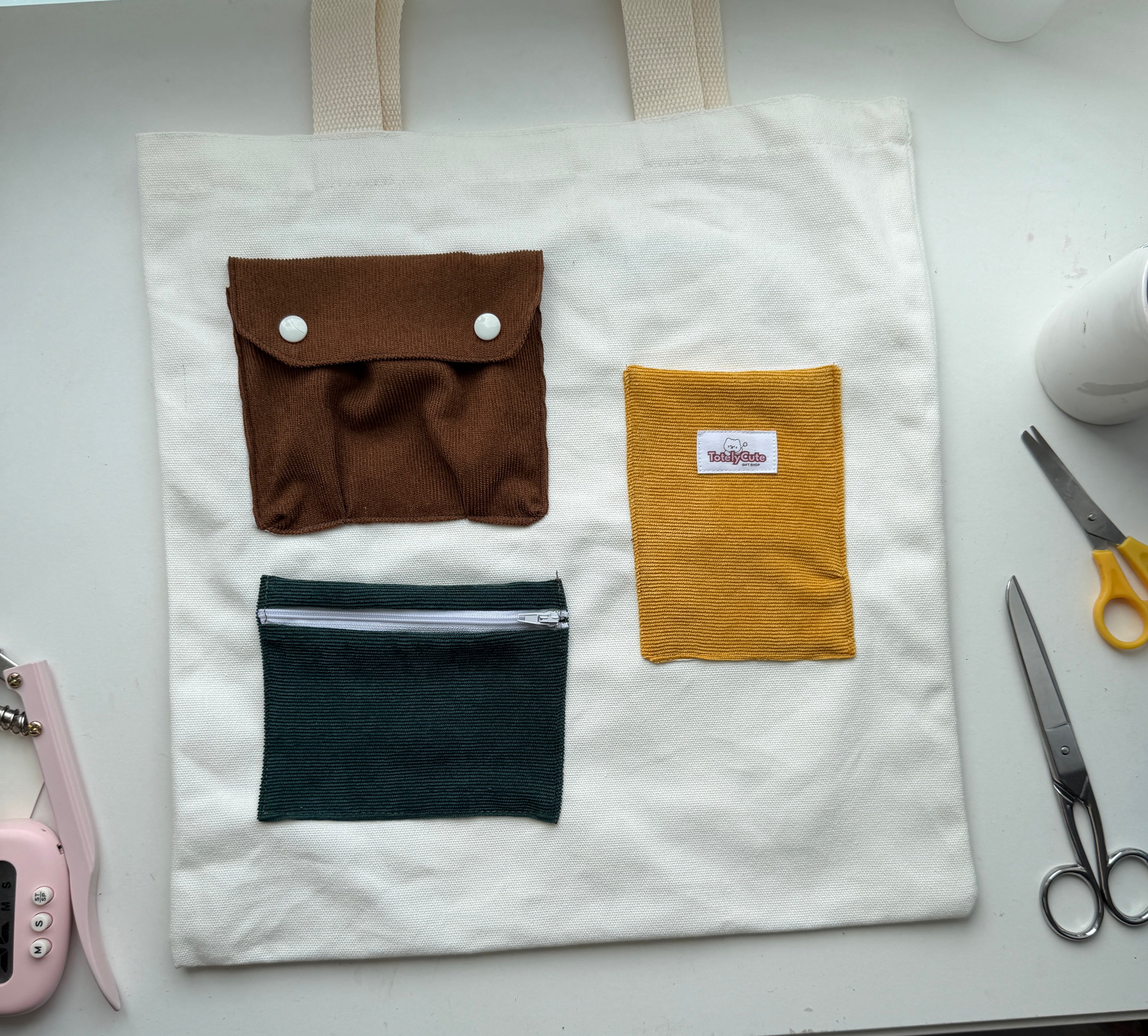 Limited Edition Upcycled Tote Bag with Handmade Corduroy Pockets