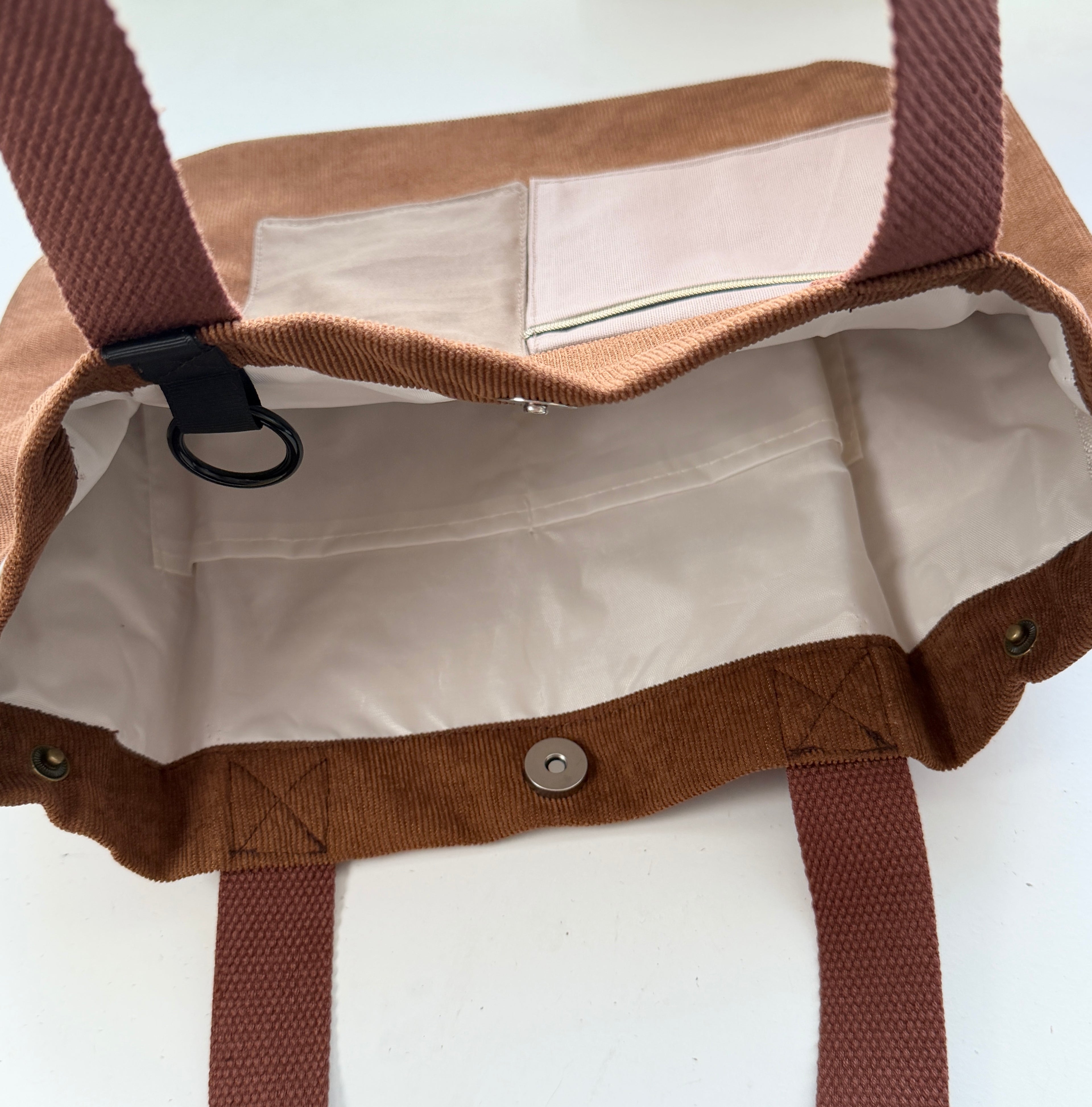 Reworked Corduroy Tote with Handmade Pockets - Brown