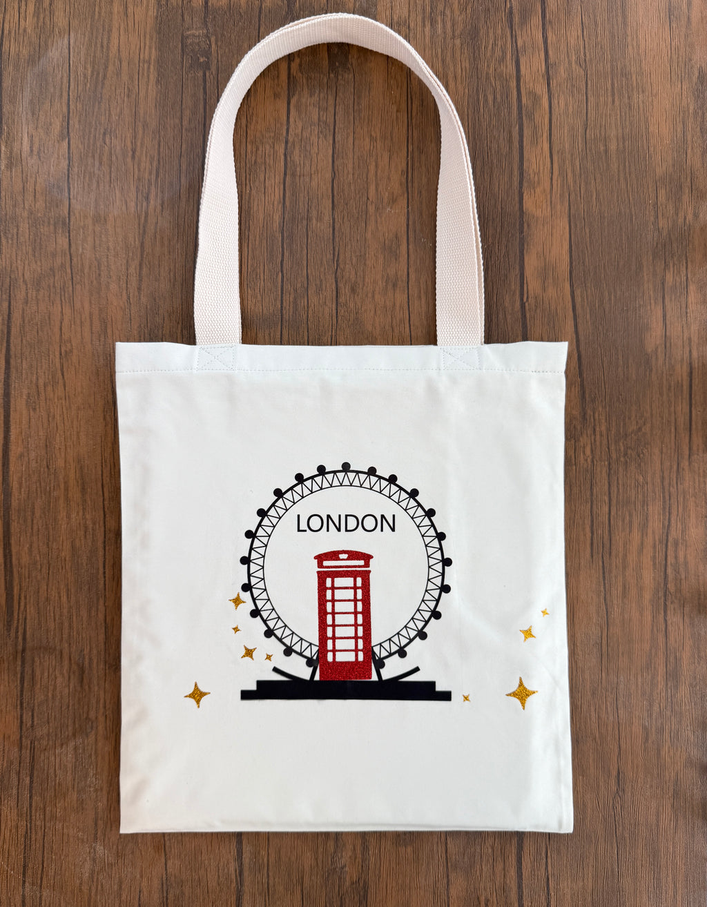 Personalized London Tote Bag with Inside Zip Pocket – Custom Name Canvas Bag, Reusable Travel Shopper, Gift for Her