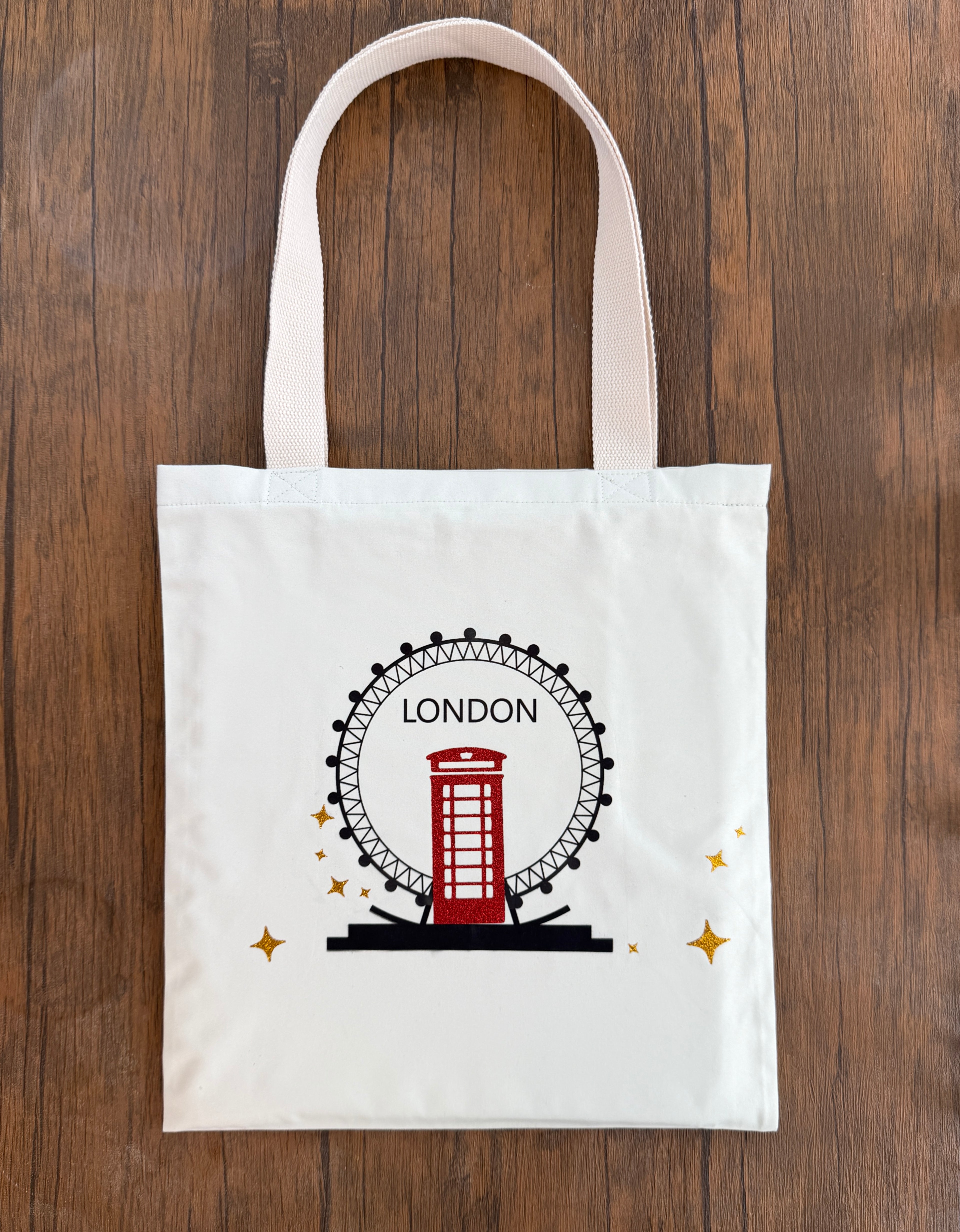 Personalized London Tote Bag with Inside Zip Pocket – Custom Name Canvas Bag, Reusable Travel Shopper, Gift for Her