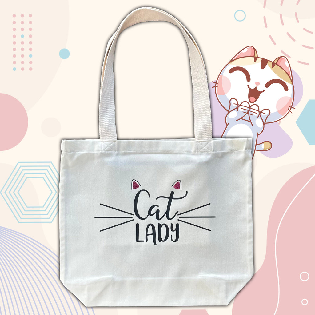 handmade cat lady tote bag made in the UK, gift for cat lovers