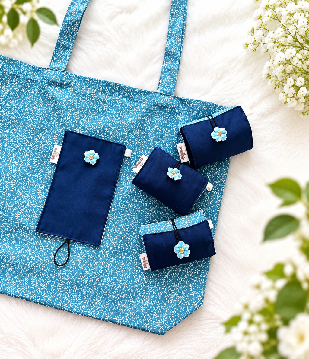 Handmade Compact Foldable Shopping Bag - Blue