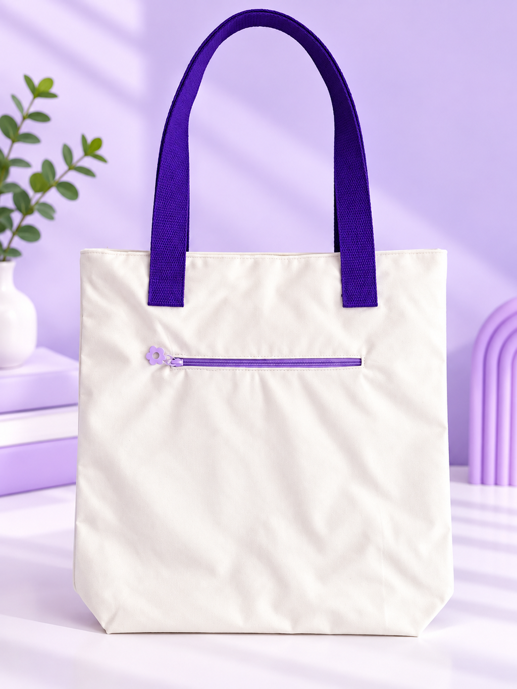 Multi-Pocket Handmade Tote Bag - Purple