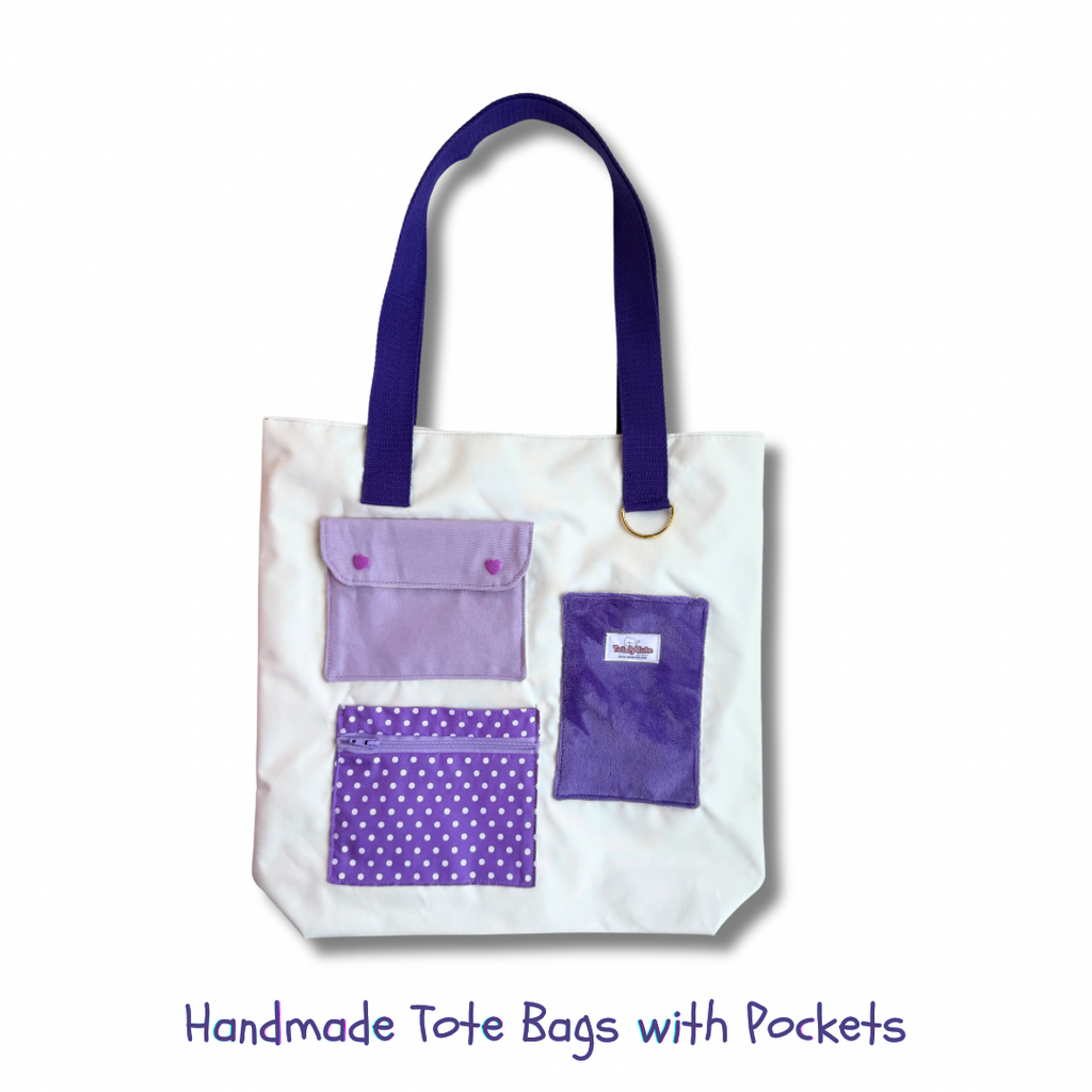 Multi-Pocket Handmade Tote Bag - Purple