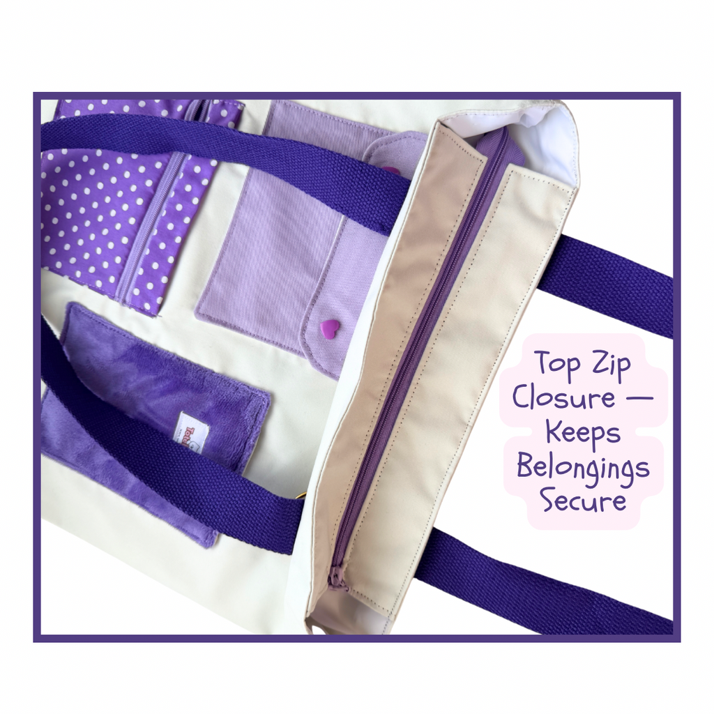 Multi-Pocket Handmade Tote Bag - Purple
