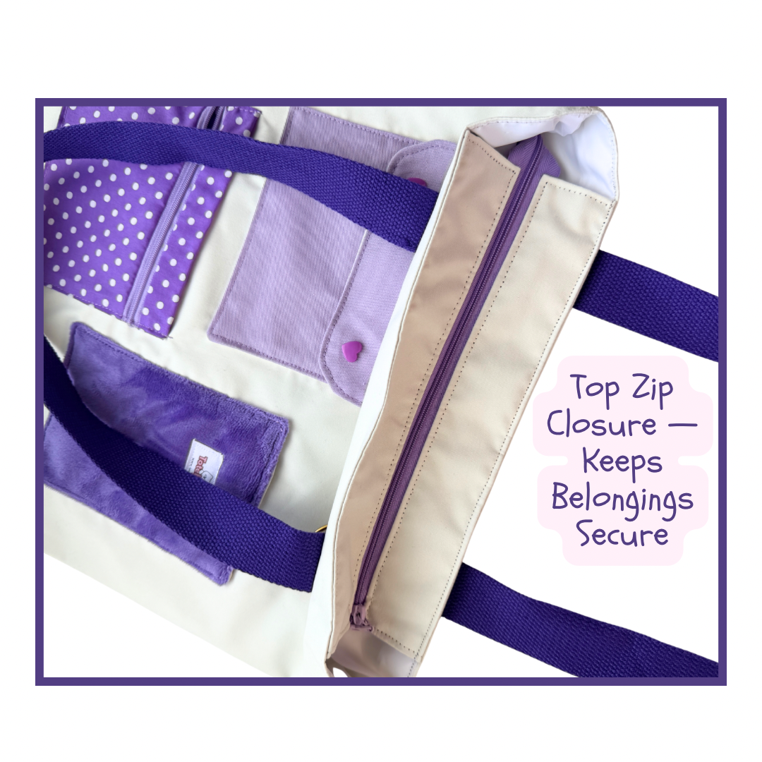 Multi-Pocket Handmade Tote Bag - Purple
