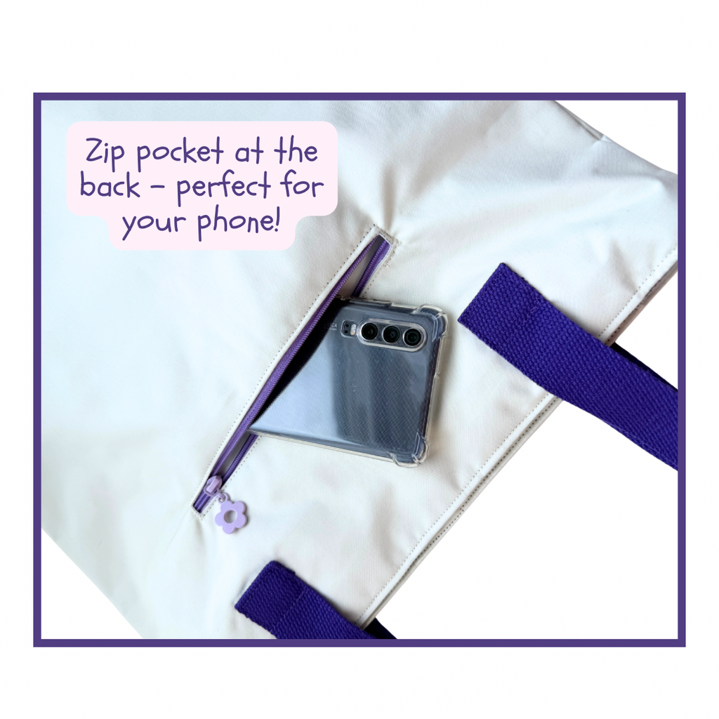 Multi-Pocket Handmade Tote Bag - Purple