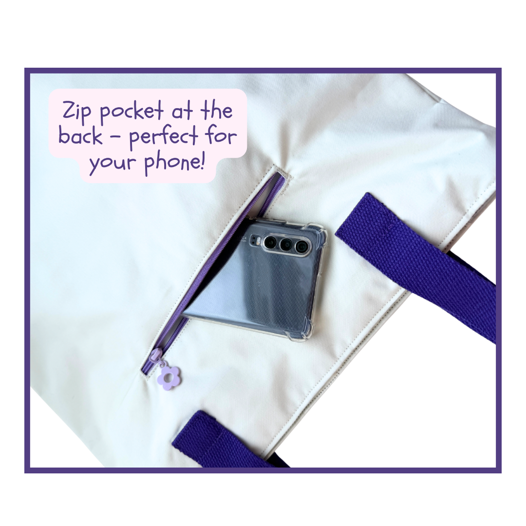 Multi-Pocket Handmade Tote Bag - Purple