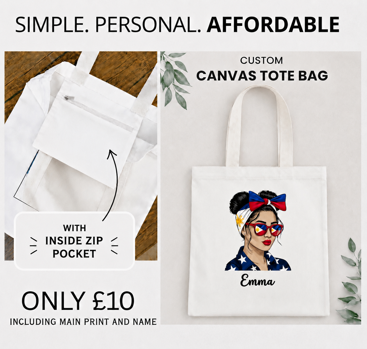 Filipino-Inspired Prints Cotton Canvas Tote Bag – with Zipper Pocket
