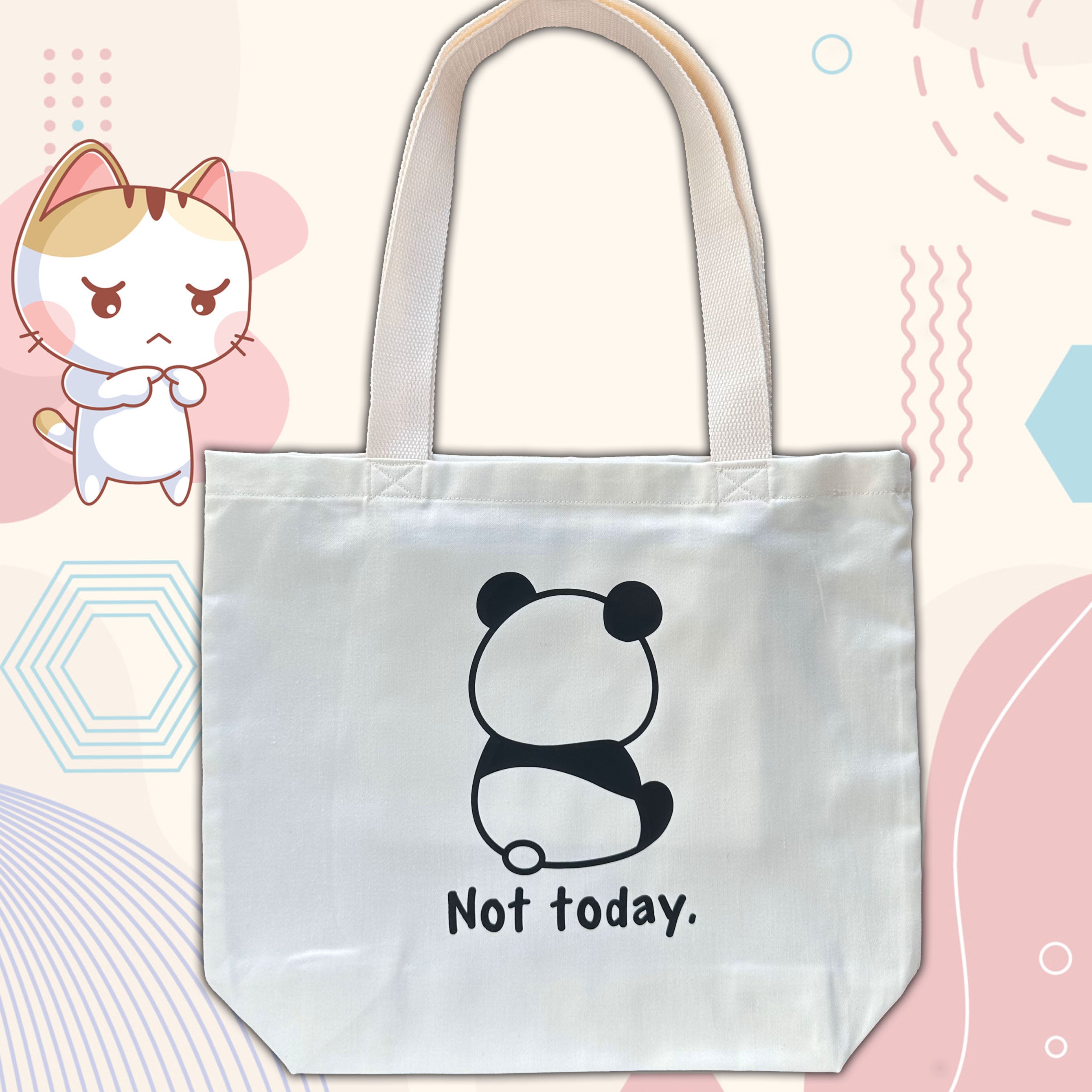 Personalized Panda Tote Bag – ‘Not Today’ Print with Custom Name Inner Pocket