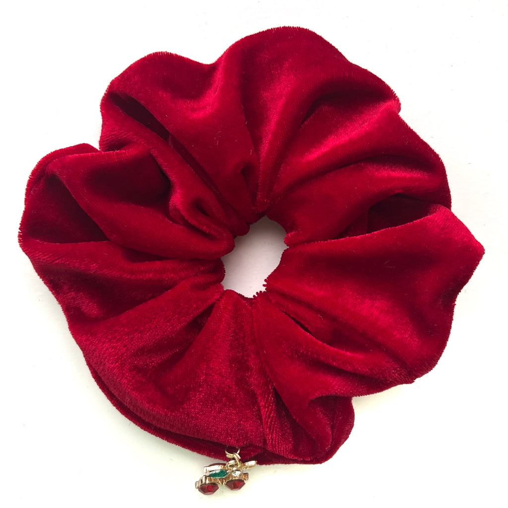 Velvet Red scrunchie with a zip pocket and charm