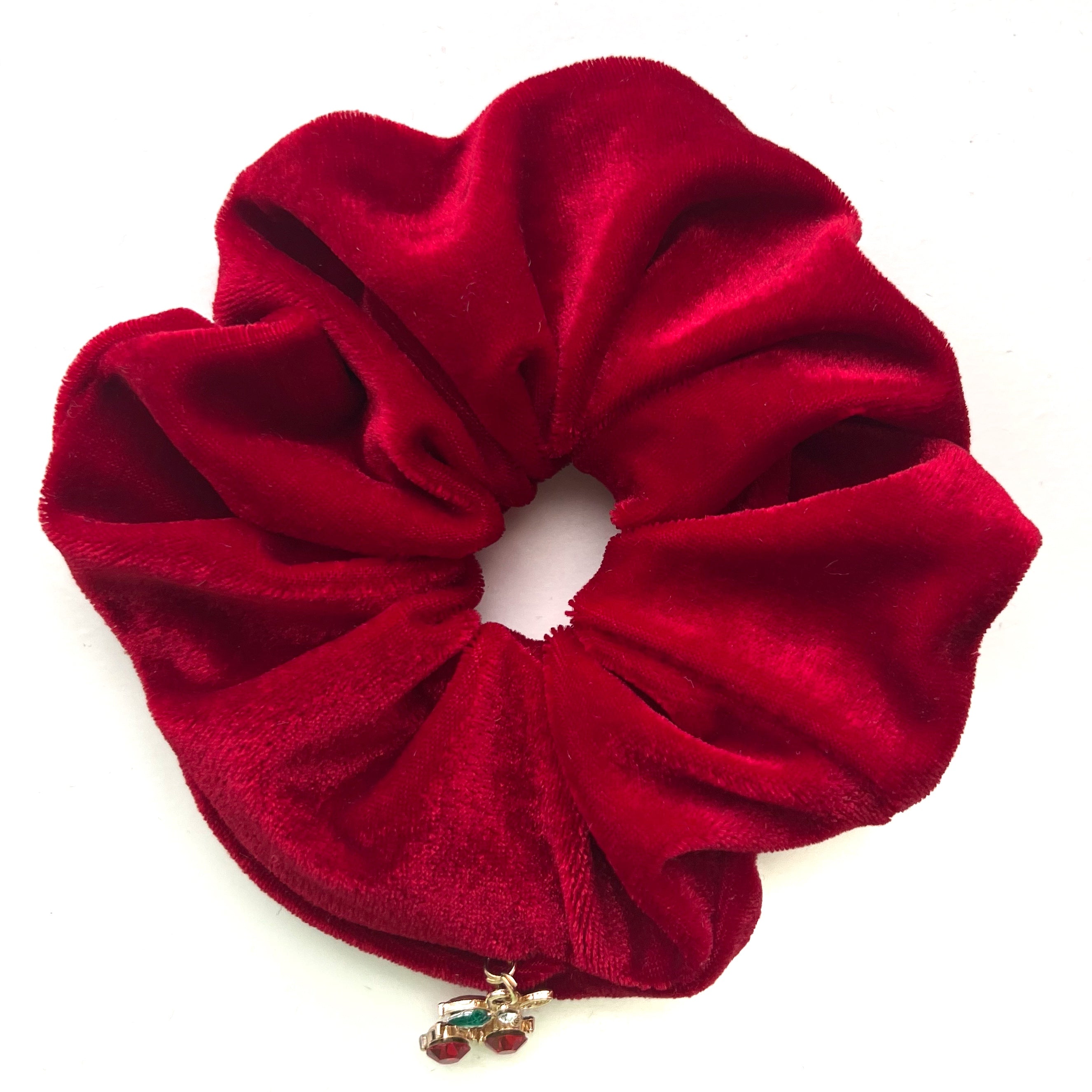 Velvet Red scrunchie with a zip pocket and charm