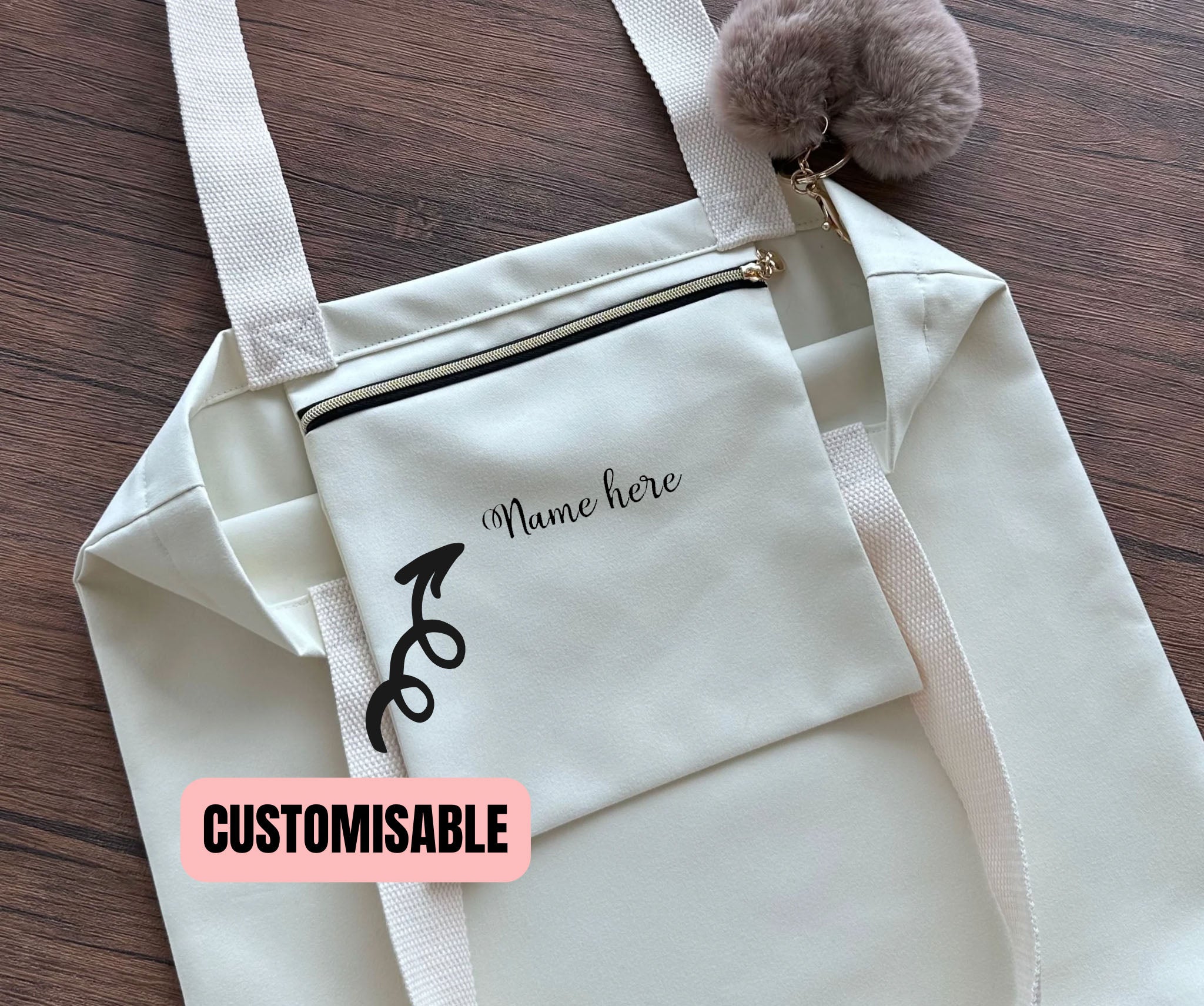 White tote bag with customizable text and design handmade special gift for her UK