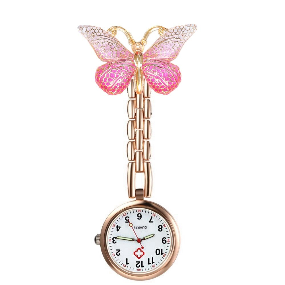 Butterfly-shaped pendant fob watch on a white background