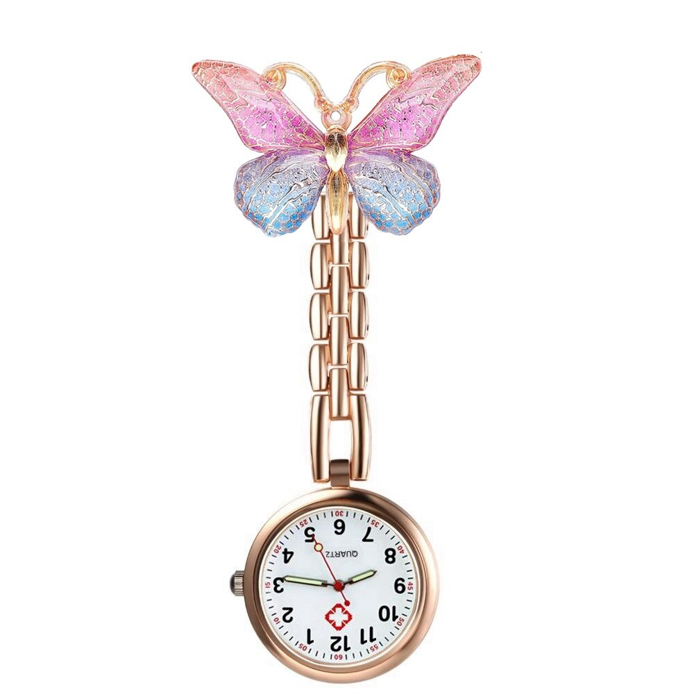 Butterfly-shaped watch with a white face on a white background