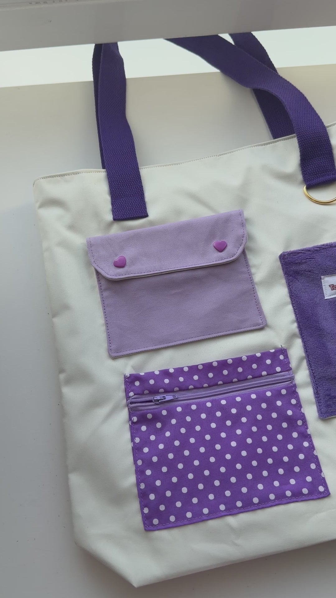 Multi-Pocket Handmade Tote Bag - Purple